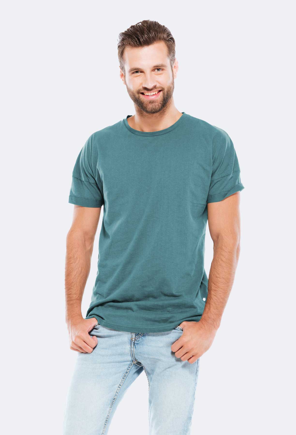 Olive Solid Color Cotton Round Neck T-shirt for Men